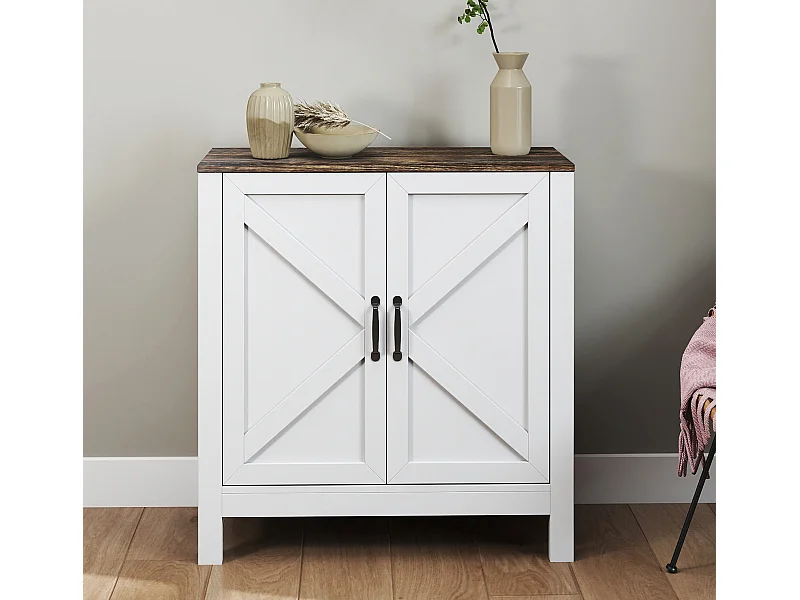 Bahut Buffet en Coleur Blanc et Chêne Rustic 80x35x85cm Olivia