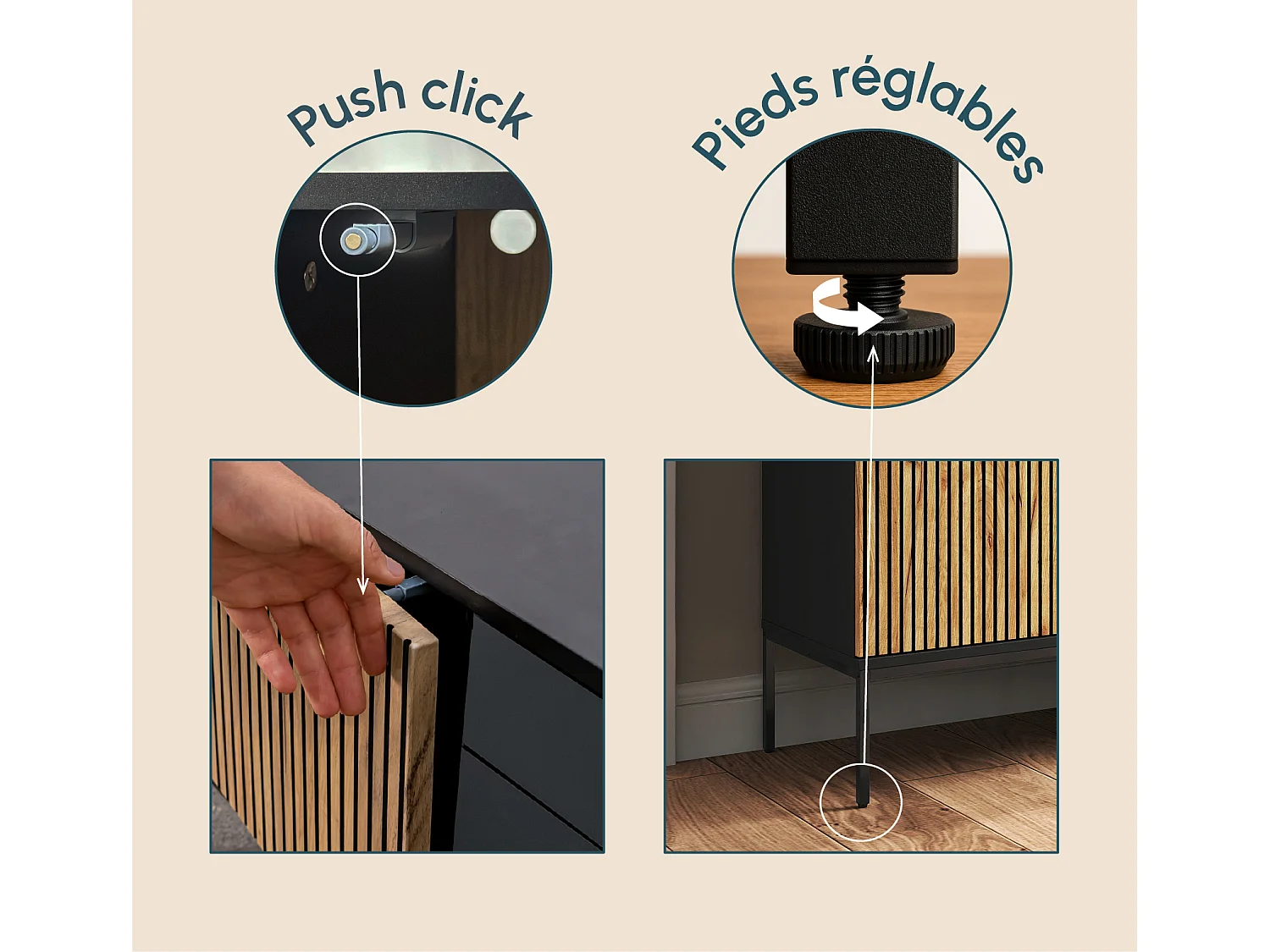 Bahut Buffet en Coleur Noir et Chêne Eos avec LED 153,4x39x83cm Lux