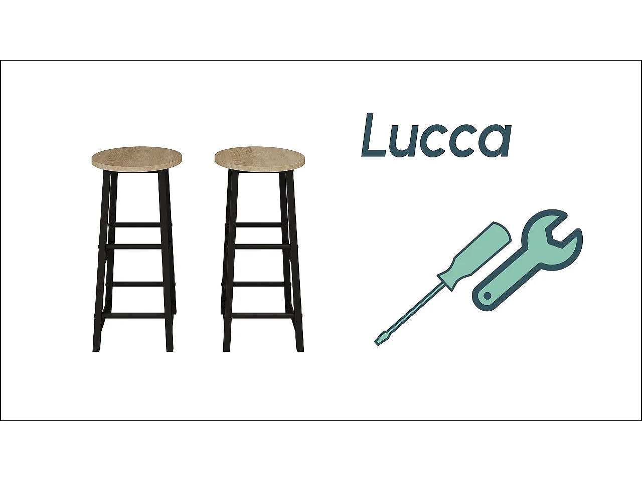 Tabourets pour Cuisine Salle à manger en Noir et Sonoma 33x33x71cm Lucca