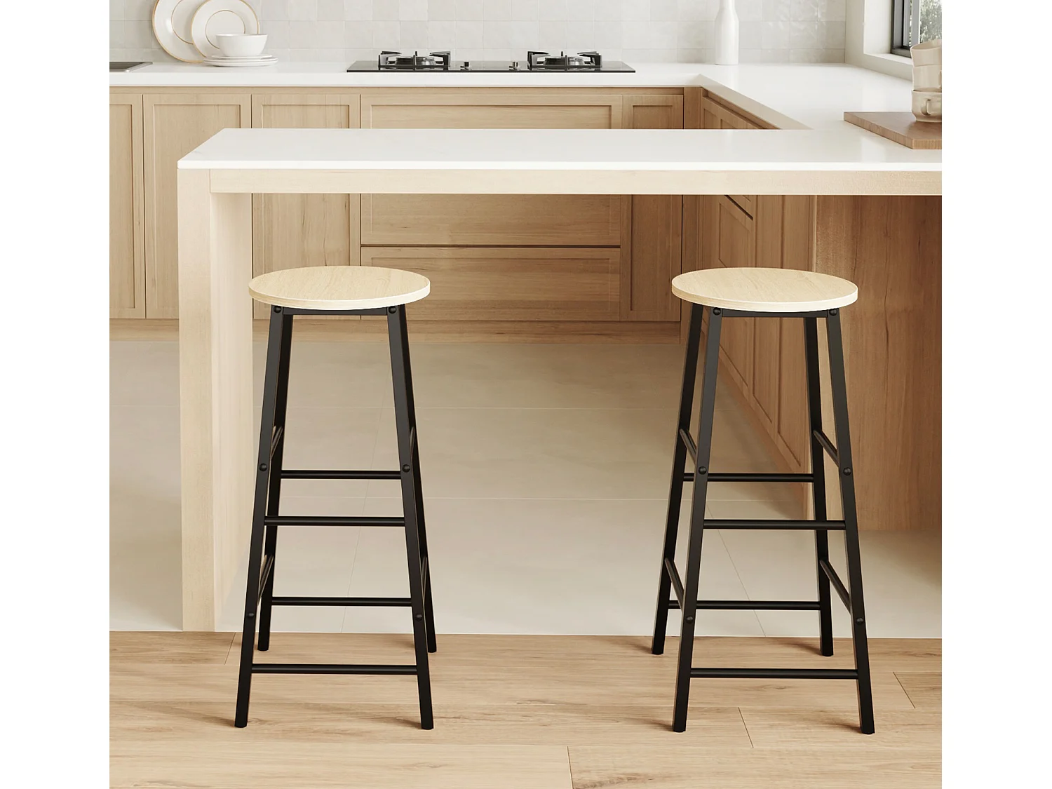 Tabourets pour Cuisine Salle à manger en Noir et Sonoma 33x33x71cm Lucca