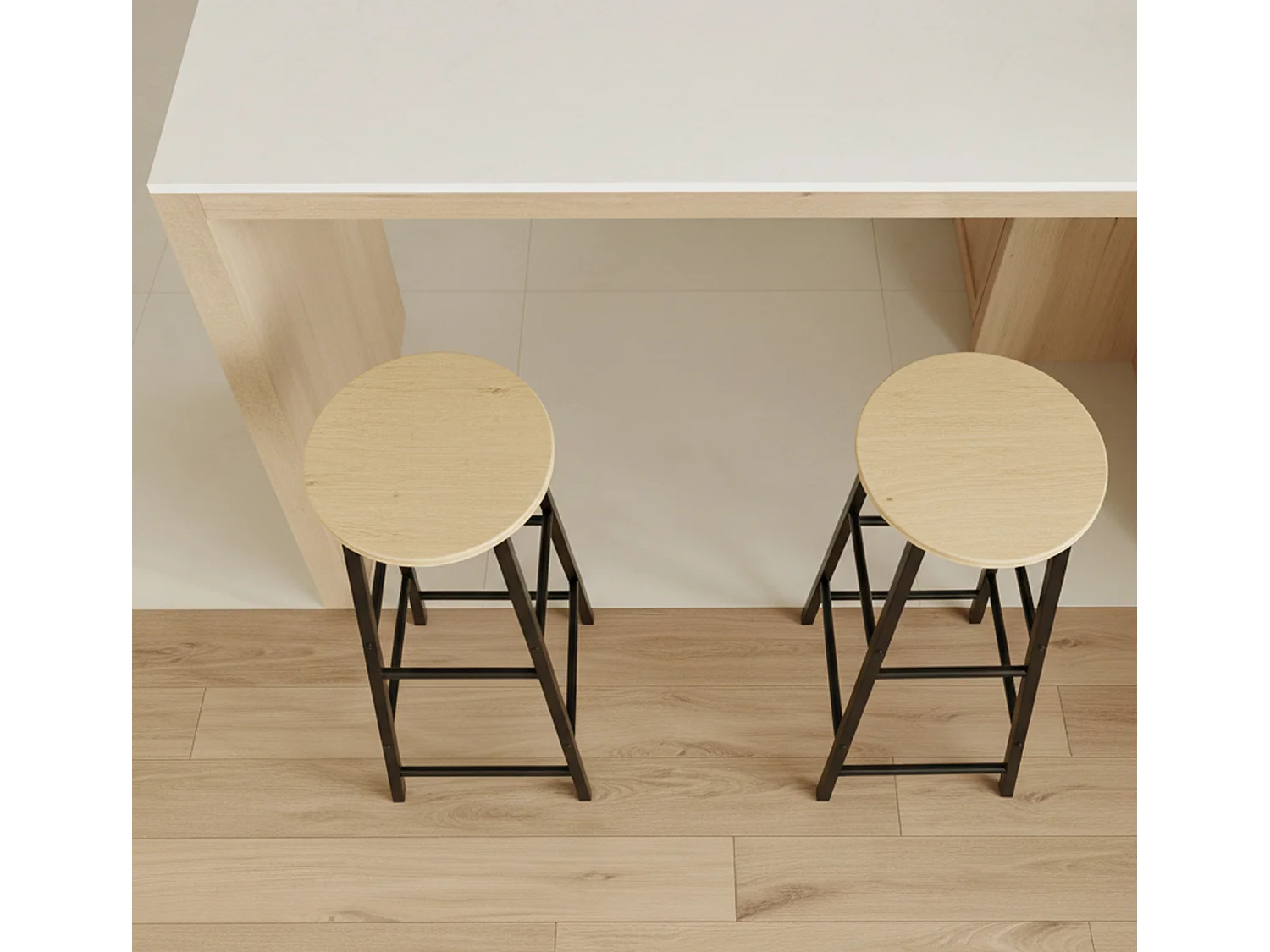 Tabourets pour Cuisine Salle à manger en Noir et Sonoma 33x33x71cm Lucca