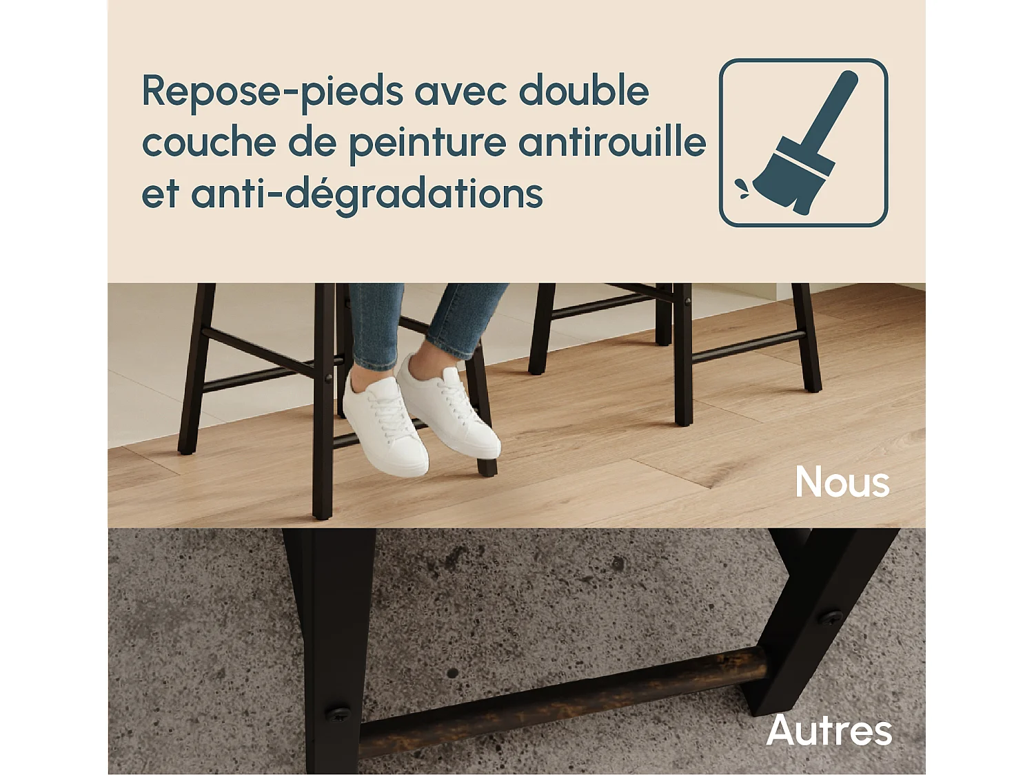 Tabourets pour Cuisine Salle à manger en Noir et Sonoma 33x33x71cm Lucca