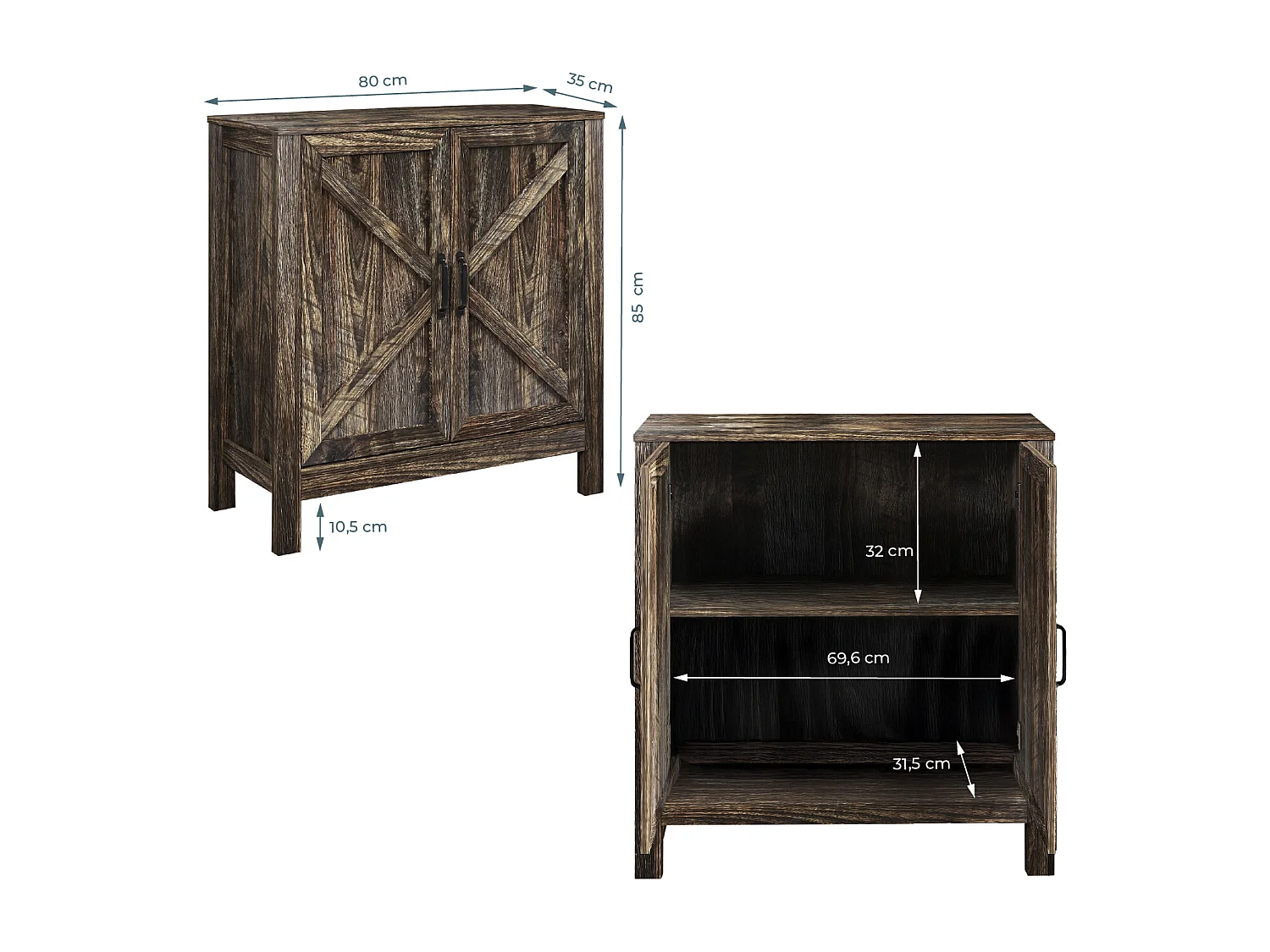 Aparador para Salón comedor en Color Roble Rustic 80x35x85cm Olivia