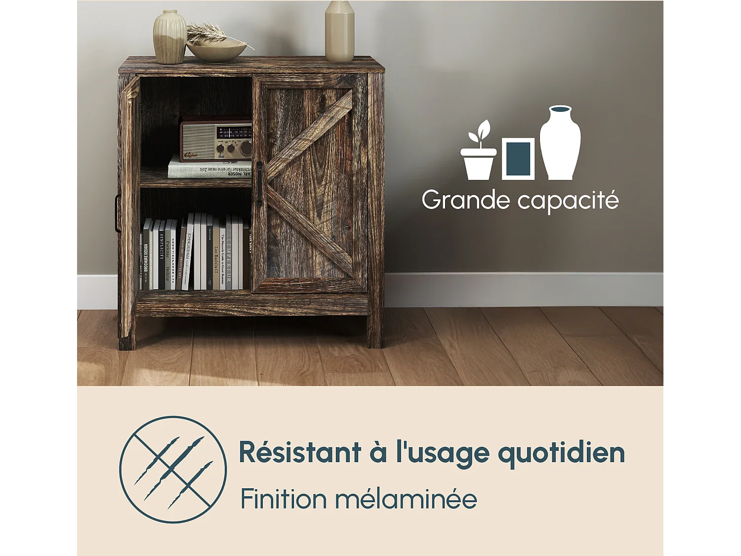 Aparador para Salón comedor en Color Roble Rustic 80x35x85cm Olivia