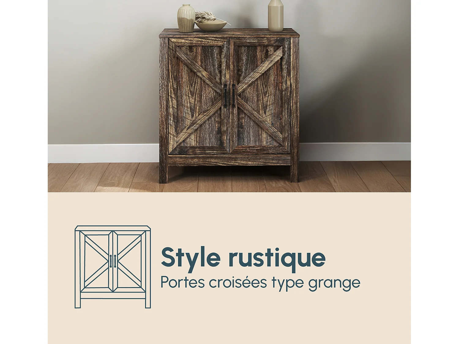 Aparador para Salón comedor en Color Roble Rustic 80x35x85cm Olivia