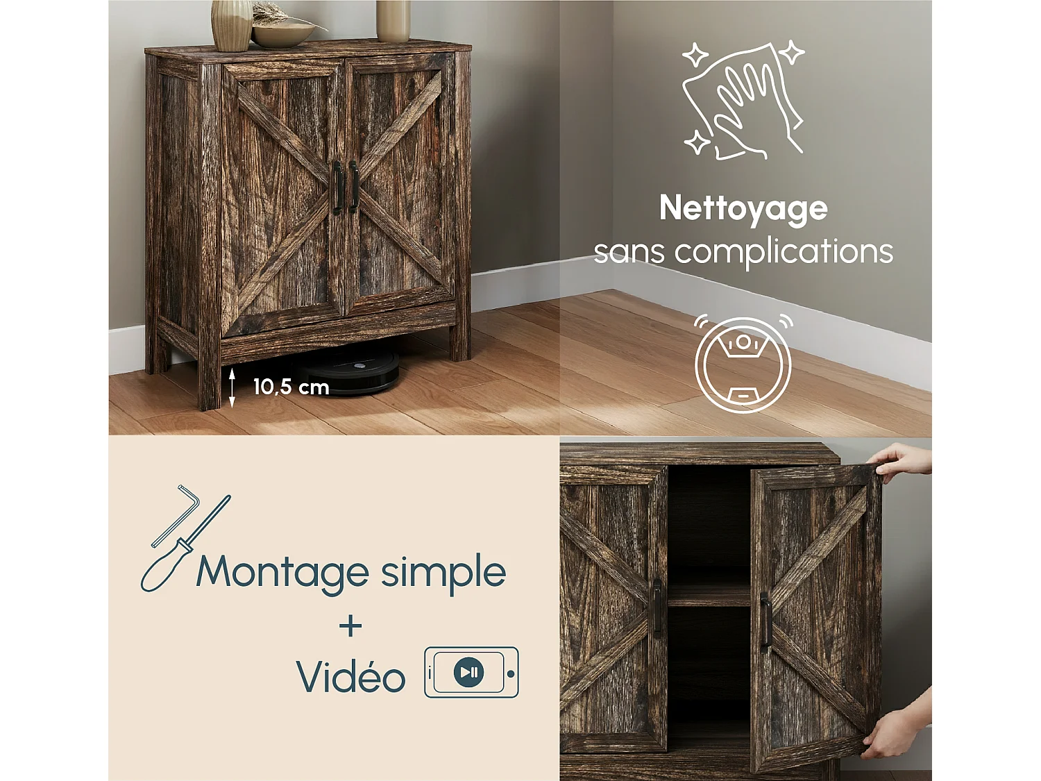 Aparador para Salón comedor en Color Roble Rustic 80x35x85cm Olivia