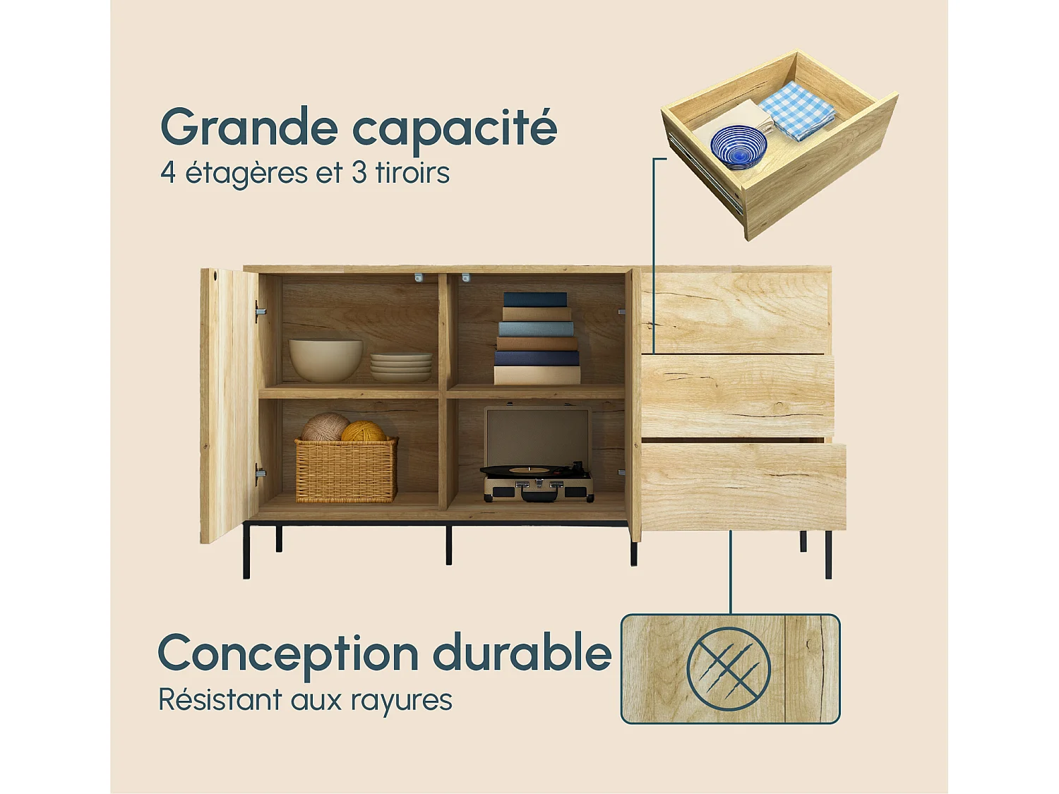 Aparador para Salón comedor en Color Roble Alpes 150x41x80cm Serena