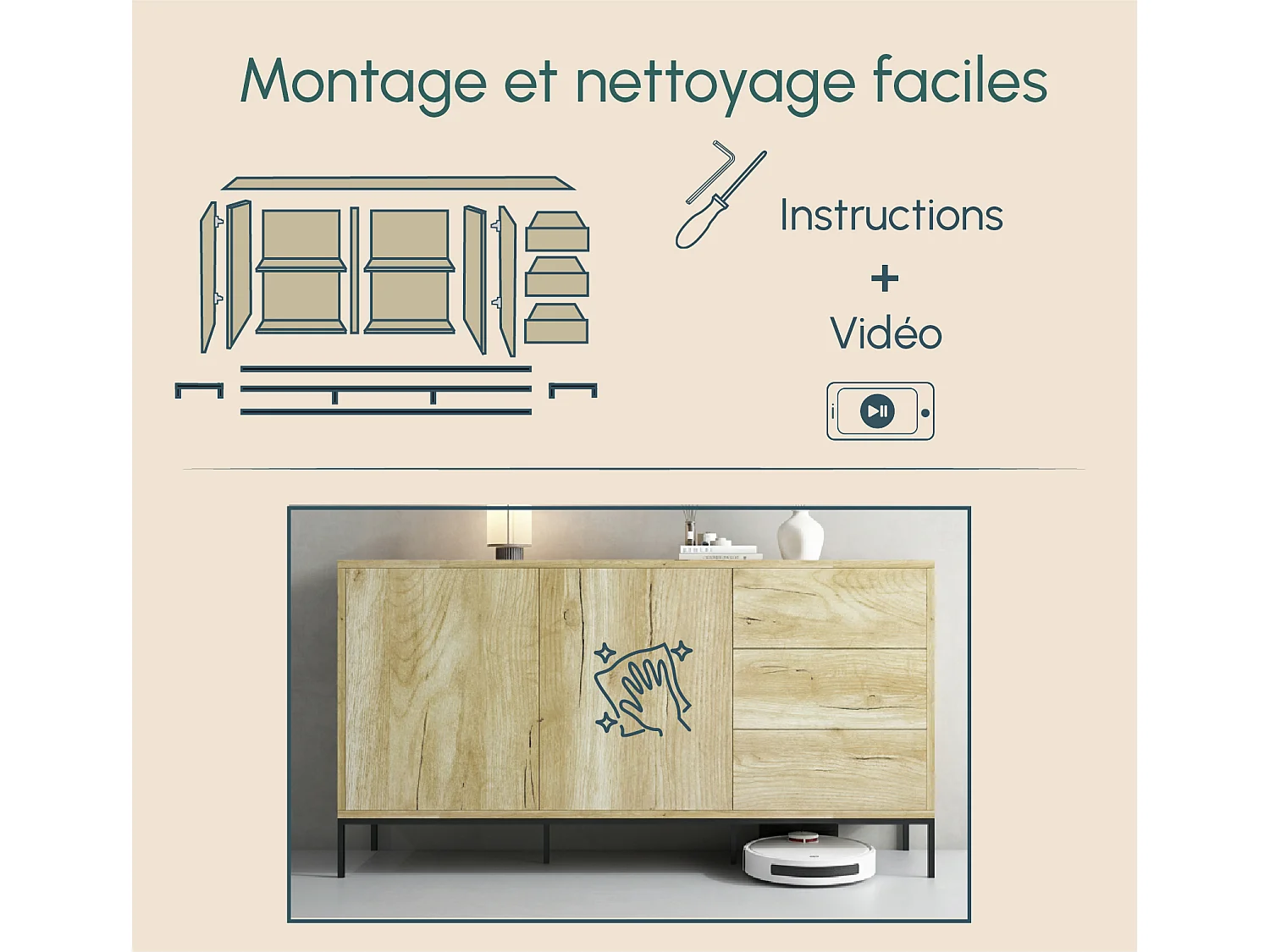 Aparador para Salón comedor en Color Roble Alpes 150x41x80cm Serena