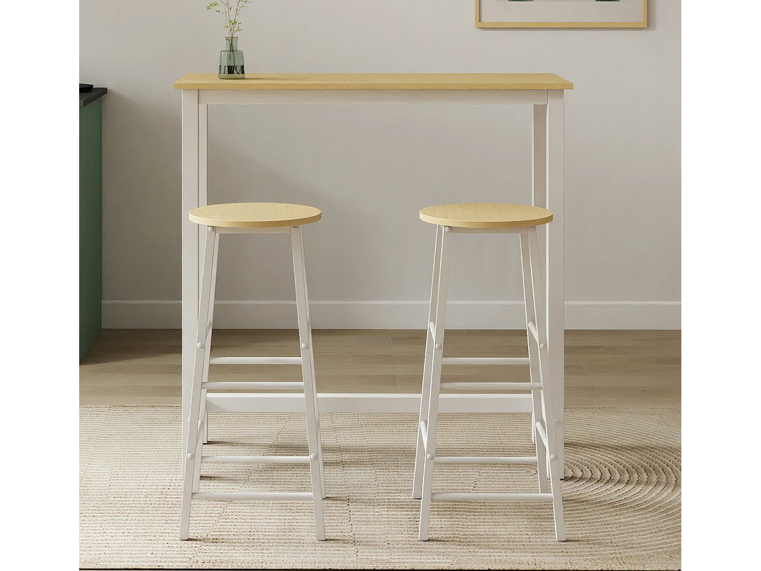 Table haute avec 2 tabourets en Blanc et Sonoma 100x40x100cm Ani