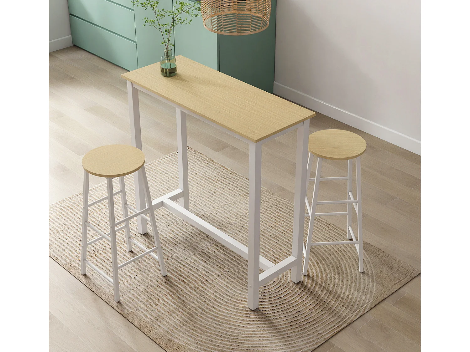 Table haute avec 2 tabourets en Blanc et Sonoma 100x40x100cm Ani