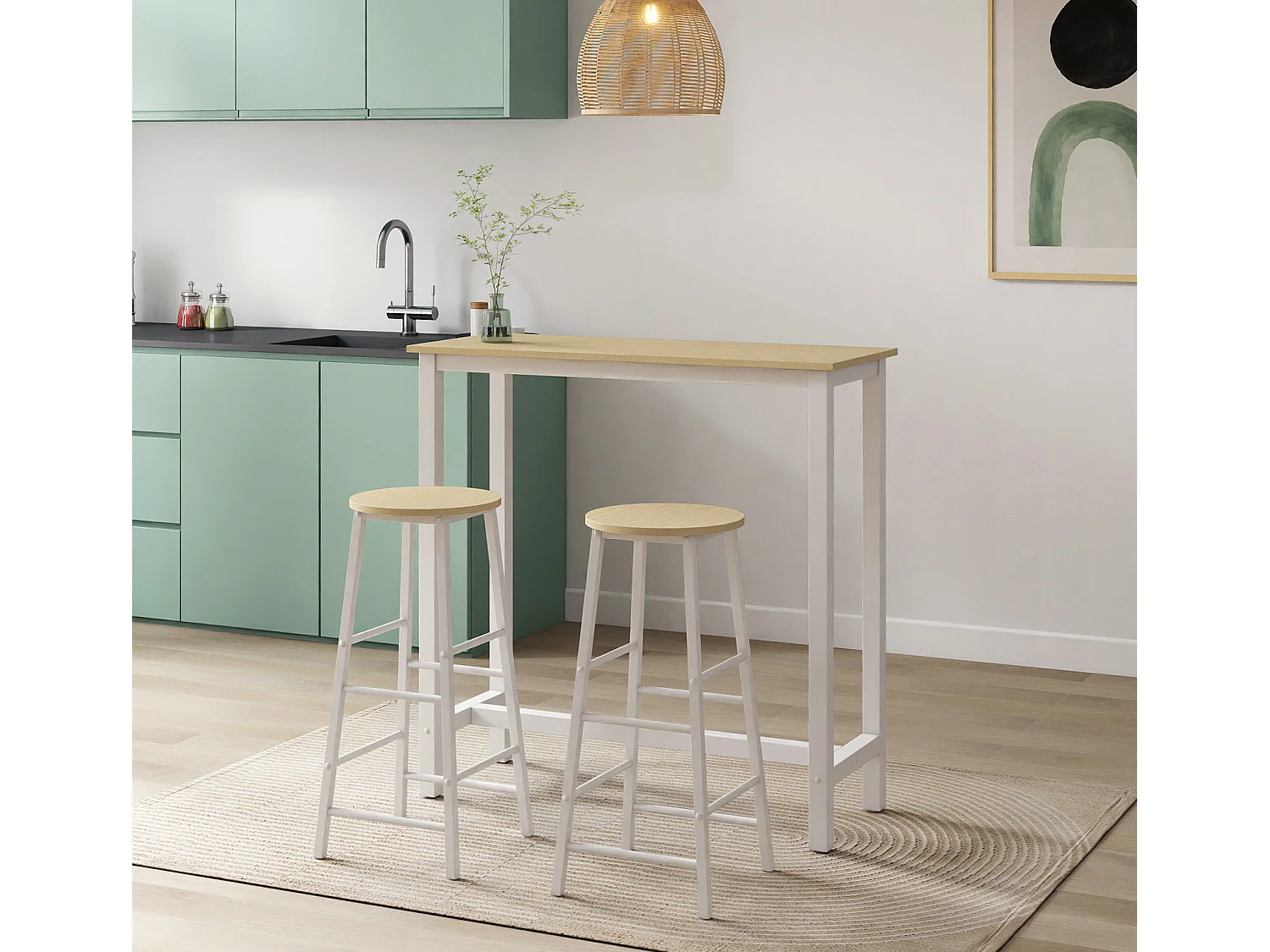 Table haute avec 2 tabourets en Blanc et Sonoma 100x40x100cm Ani