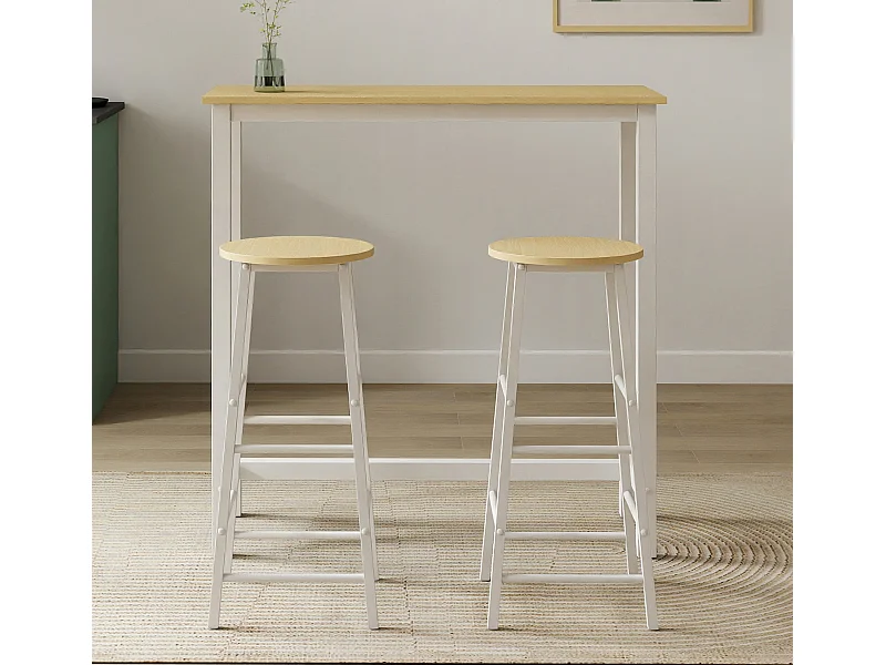 Table haute avec 2 tabourets en Blanc et Sonoma 100x40x100cm Ani