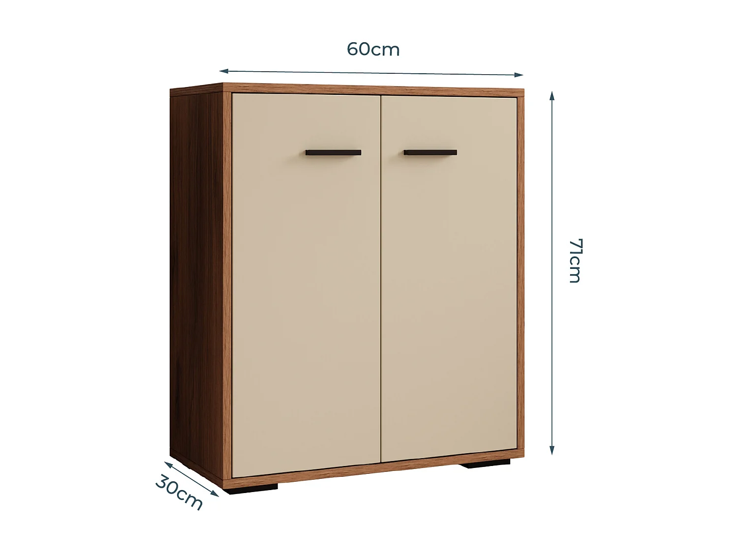 Bahut Buffet bas pour Salon Salle à manger en Noyer Ambar et Beige 60x30x71cm Lander L2