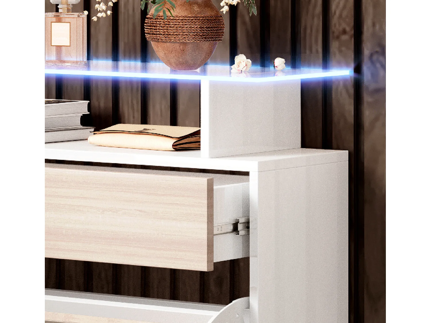 Ensemble d'entrée en Blanc et Sonoma avec LED 105x24x89cm Paola