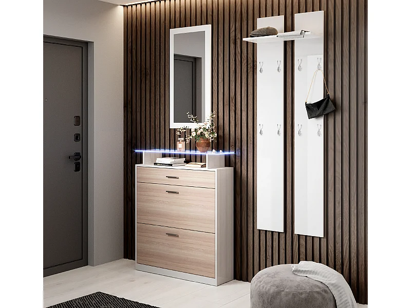 Ensemble d'entrée en Blanc et Sonoma avec LED 105x24x89cm Paola