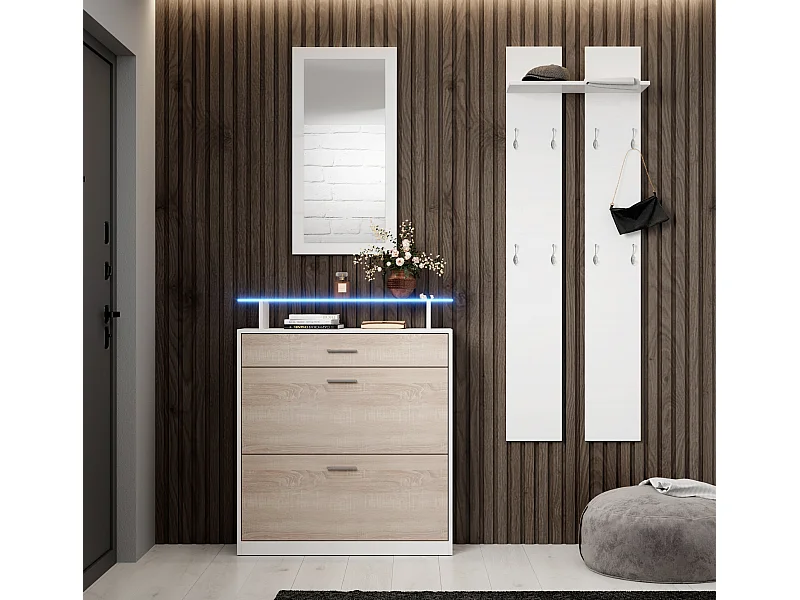Ensemble d'entrée en Blanc et Sonoma avec LED 105x24x89cm Paola