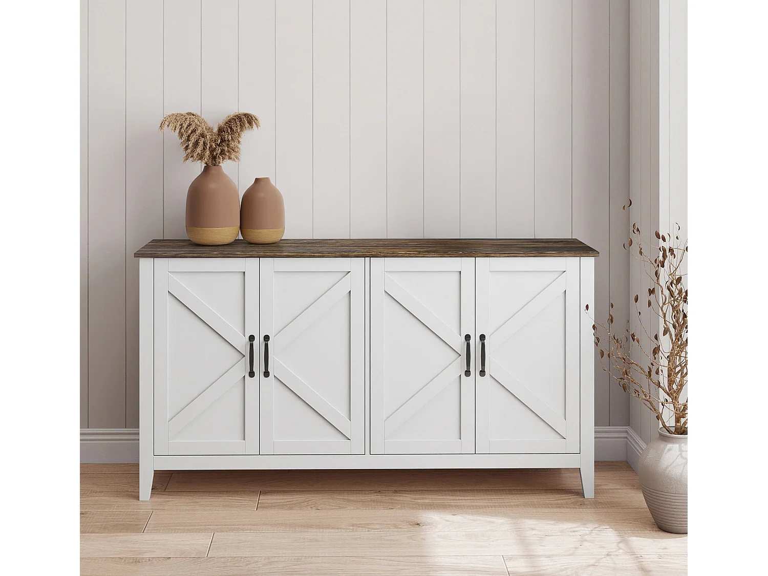 Aparador para Salón comedor en Color Blanco y Roble Rustic 140x40x80cm Olivia