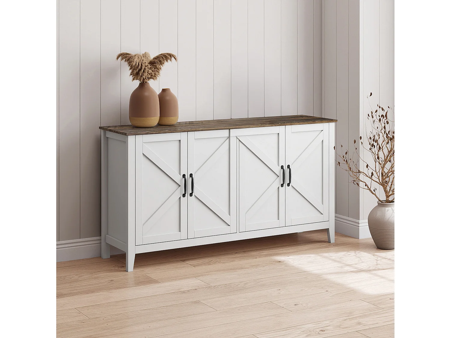 Aparador para Salón comedor en Color Blanco y Roble Rustic 140x40x80cm Olivia