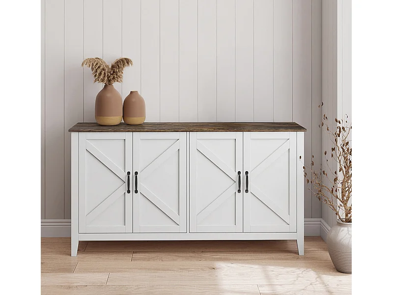 Aparador para Salón comedor en Color Blanco y Roble Rustic 140x40x80cm Olivia