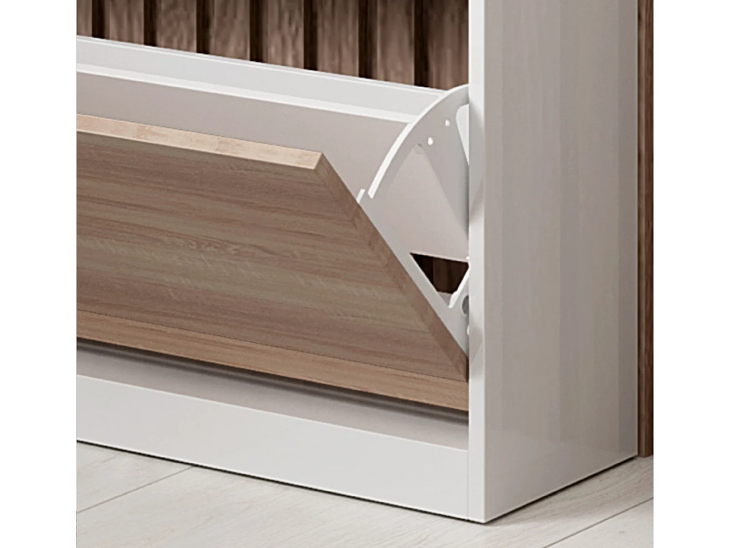 Meuble d’entrée à chaussures en Blanc et Sonoma avec LED 89x24x105cm Paola