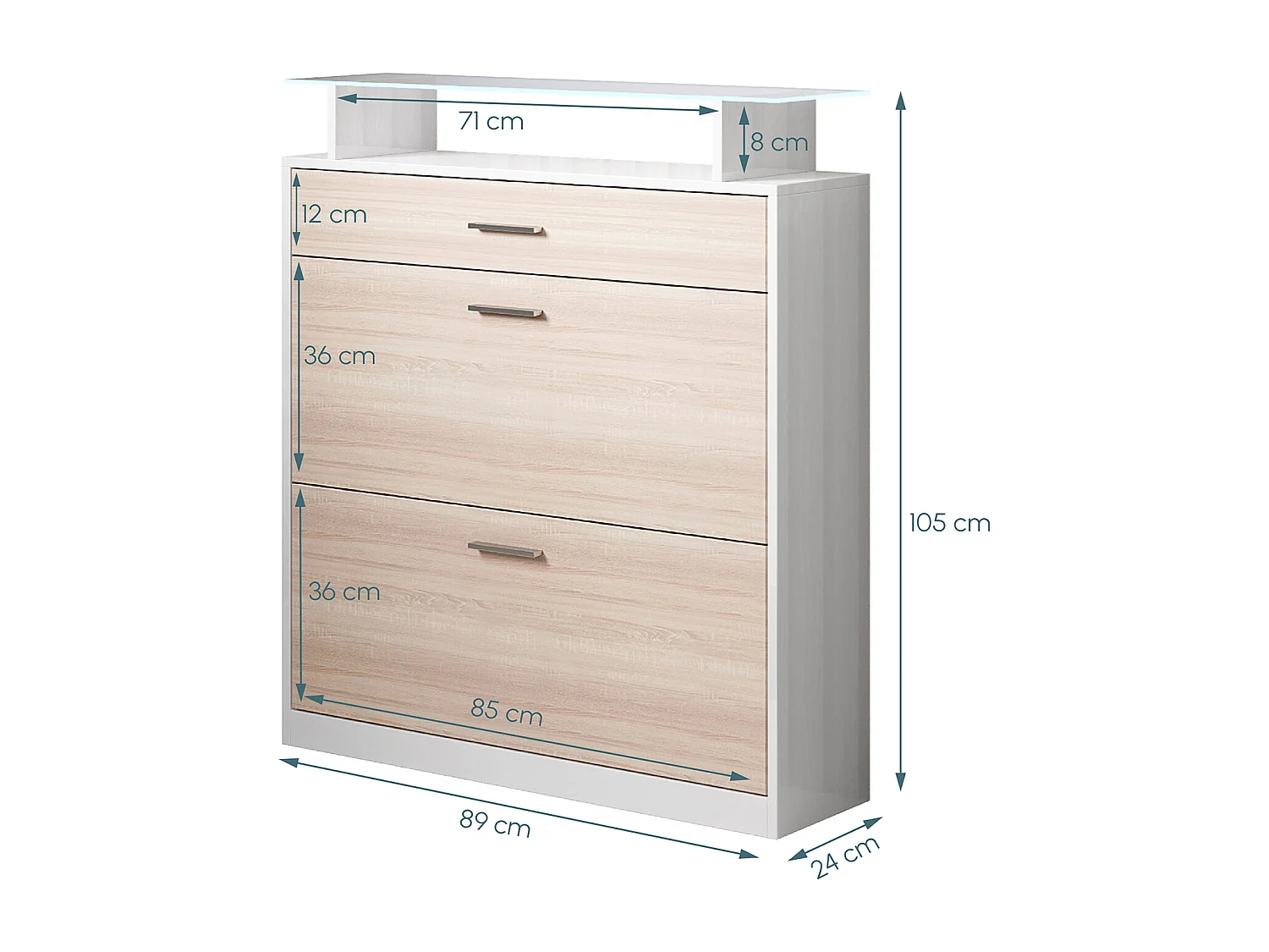 Recibidor zapatero para Entrada Pasillo en Blanco y Sonoma con LED 89x24x105cm Paola