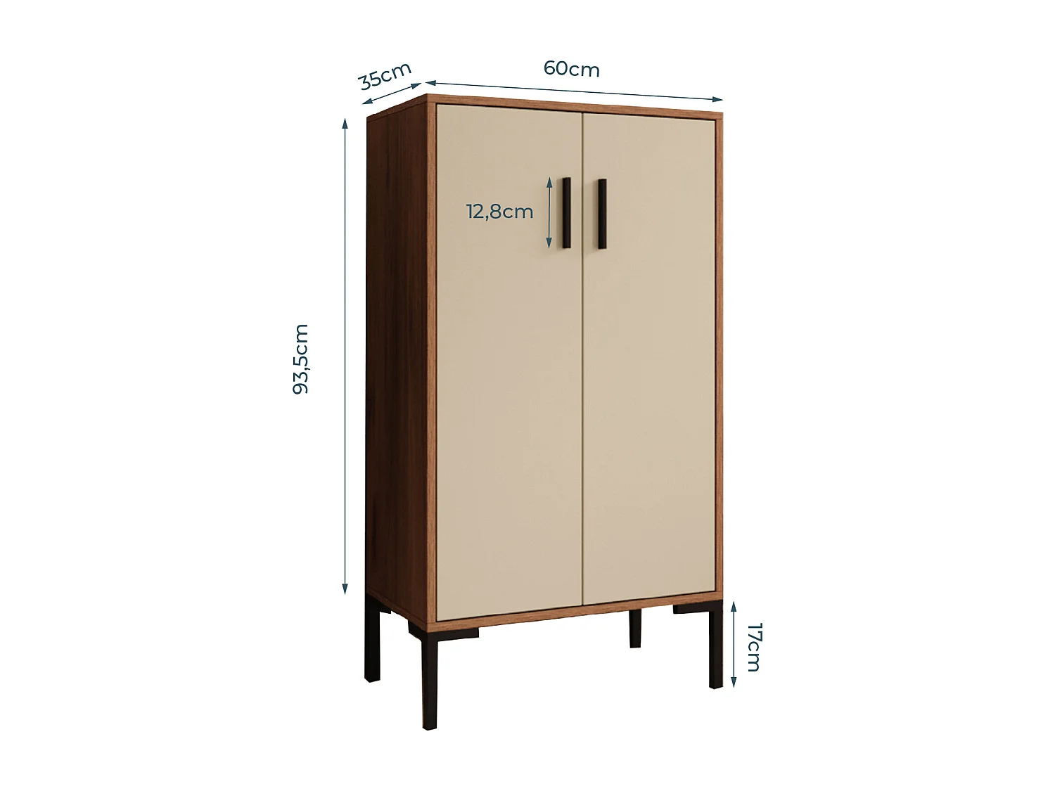 Bahut Buffet bas en Noyer Ambar et Beige 60x35x110,5cm Lander L17
