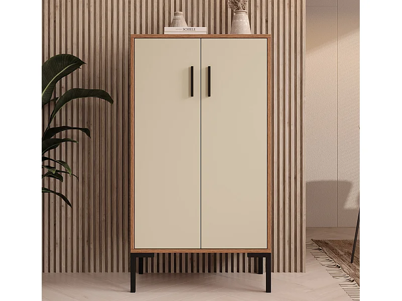 Bahut Buffet bas en Noyer Ambar et Beige 60x35x110,5cm Lander L17