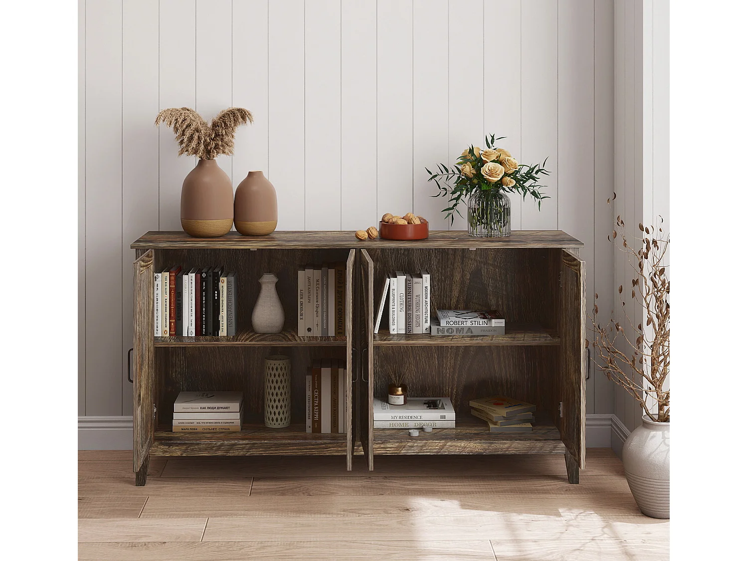 Aparador para Salón comedor en Color Roble Rustic 140x40x80cm Olivia