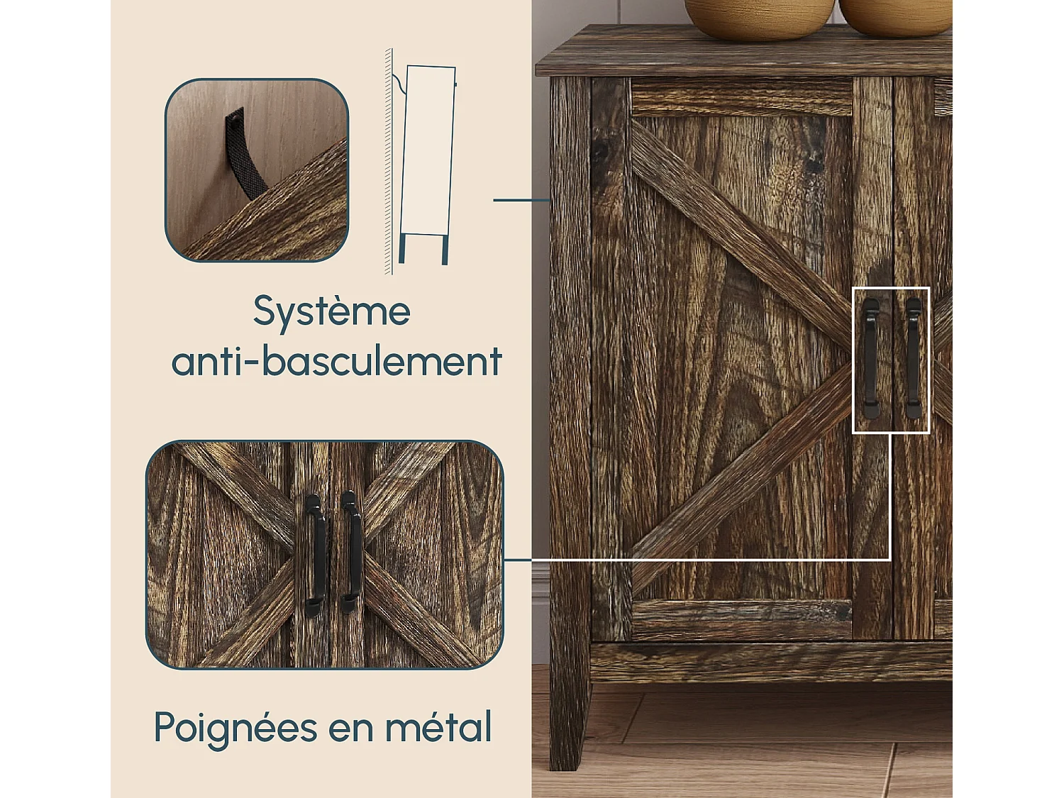 Aparador para Salón comedor en Color Roble Rustic 140x40x80cm Olivia