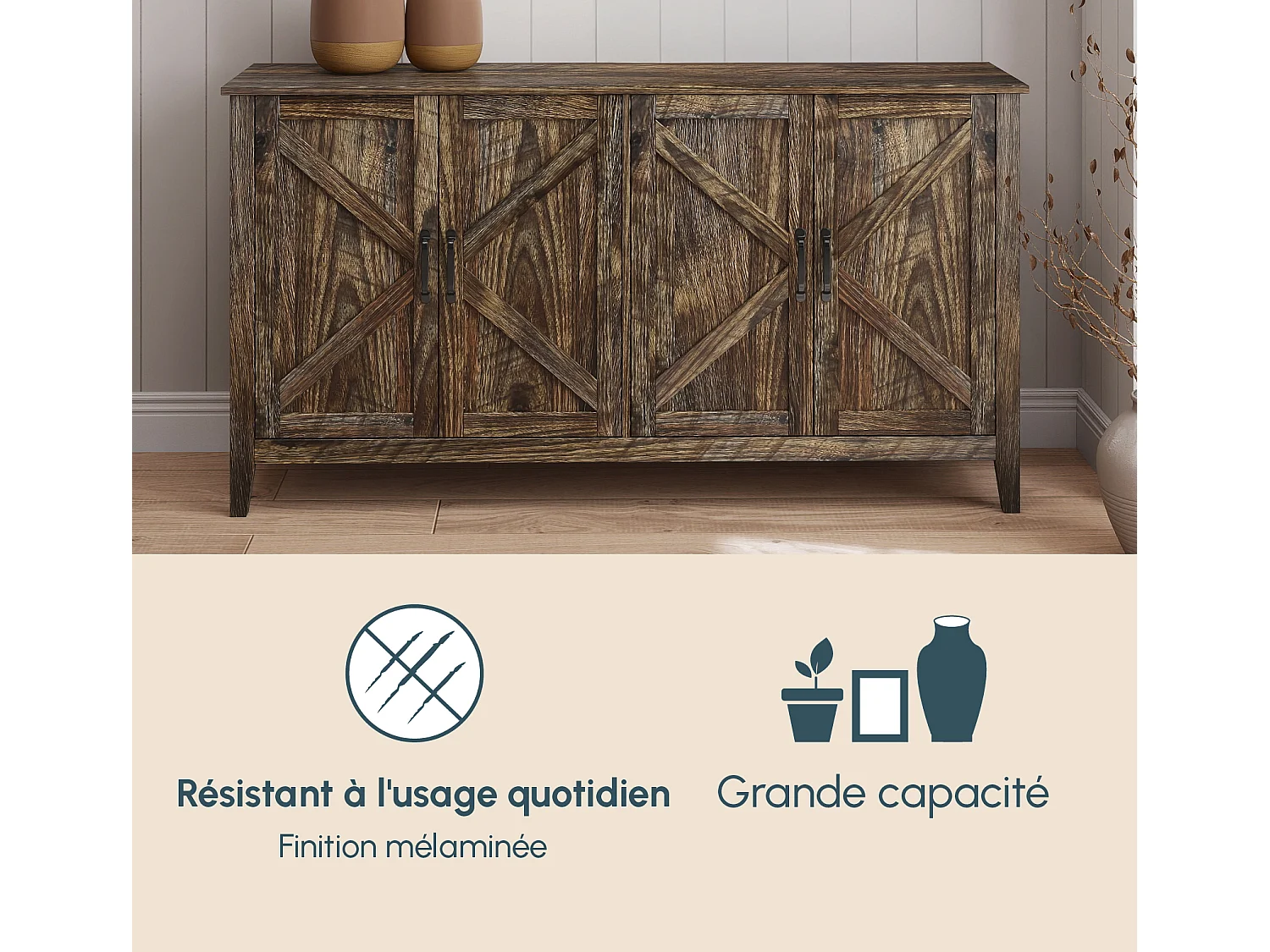 Aparador para Salón comedor en Color Roble Rustic 140x40x80cm Olivia