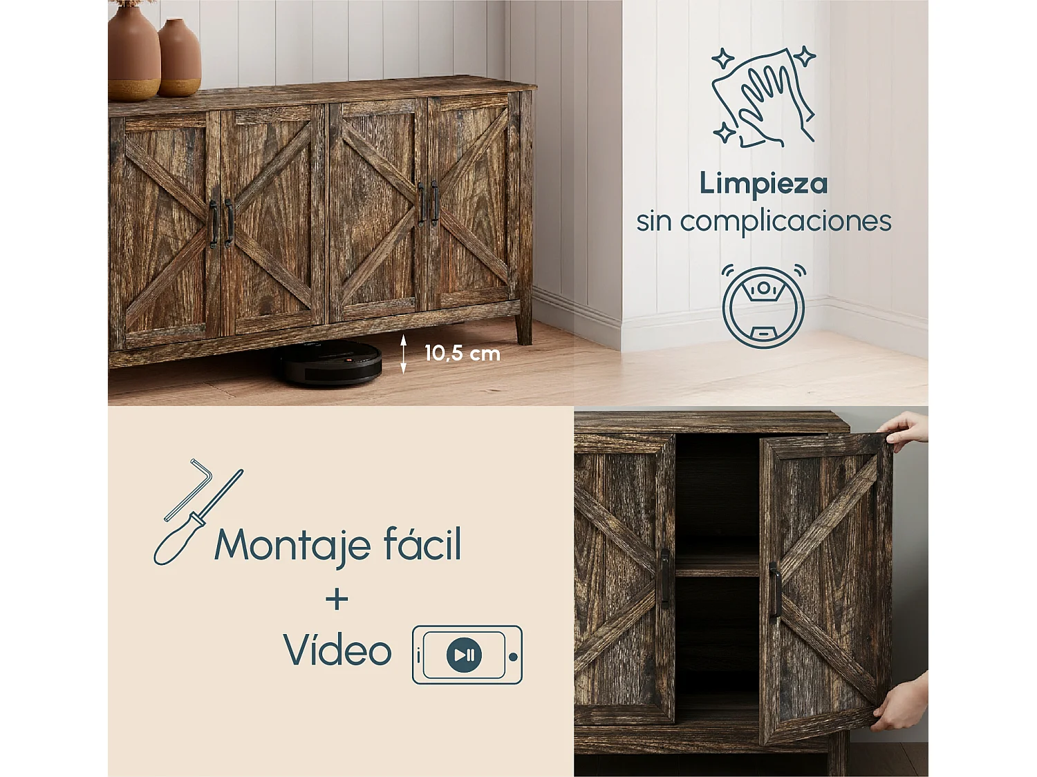 Aparador para Salón comedor en Color Roble Rustic 140x40x80cm Olivia