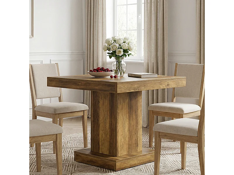 Table de Salle à Manger Carrée 80 cm - Pour 4 Personnes - Socle Robuste en Bois Rustique - Pour Maison, Petits Espaces