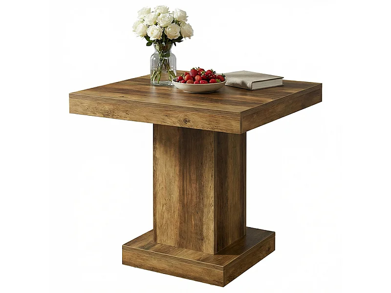 Table de Salle à Manger Carrée 80 cm - Pour 4 Personnes - Socle Robuste en Bois Rustique - Pour Maison, Petits Espaces