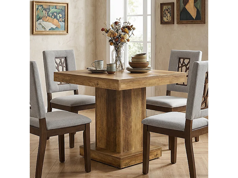 Table de Salle à Manger Carrée 80 cm - Pour 4 Personnes - Socle Robuste en Bois Rustique - Pour Maison, Petits Espaces