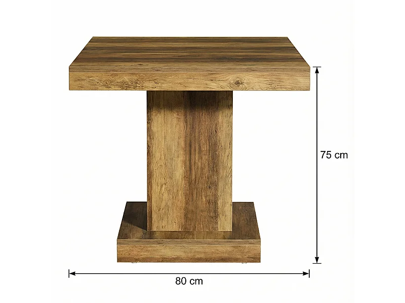 Table de Salle à Manger Carrée 80 cm - Pour 4 Personnes - Socle Robuste en Bois Rustique - Pour Maison, Petits Espaces