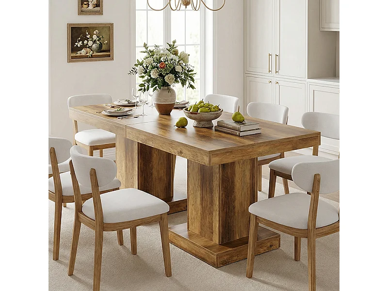 Table de Salle à Manger Carrée 80 cm - Pour 4 Personnes - Socle Robuste en Bois Rustique - Pour Maison, Petits Espaces