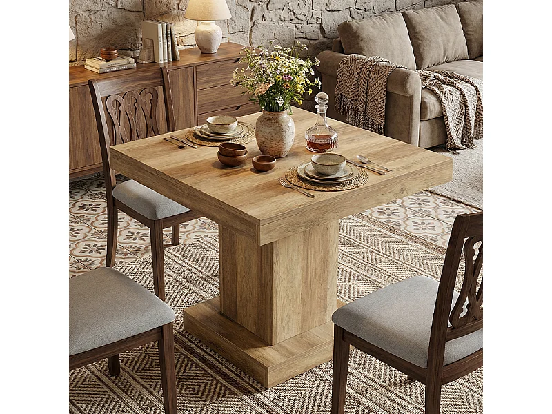 Table de Salle à Manger Carrée 80 cm - Pour 4 Personnes - Socle Robuste en Bois Rustique - Pour Maison, Petits Espaces