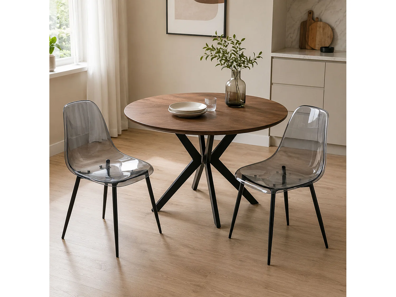 Ensemble de 2 chaises Dabdalhad, fauteuil PET, Chaise de salle à manger ergonomique, Siège de réunion, 53x46h81 cm, Fumée
