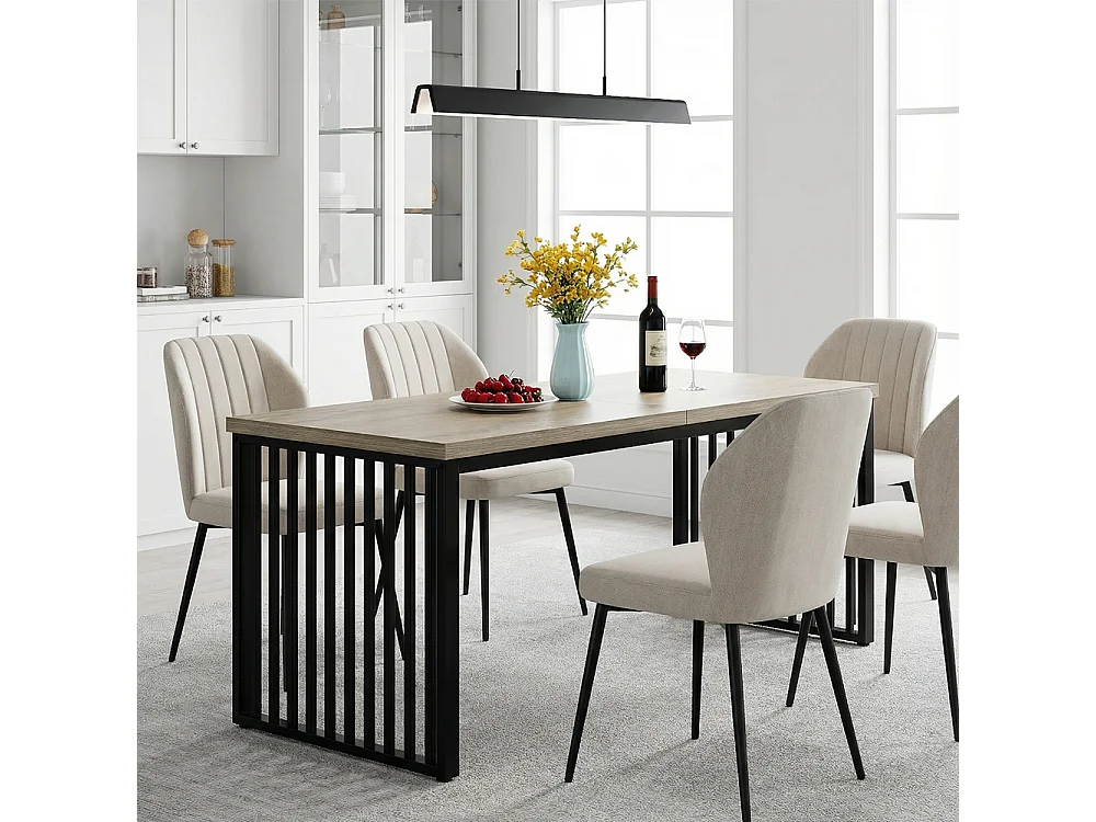 Table à Manger Industrielle Rectangulaire 180 cm - pour 6 à 8 Personnes - avec Cadre Métal Robuste - Gris - Pour Salle à Manger, Cuisine, Salon