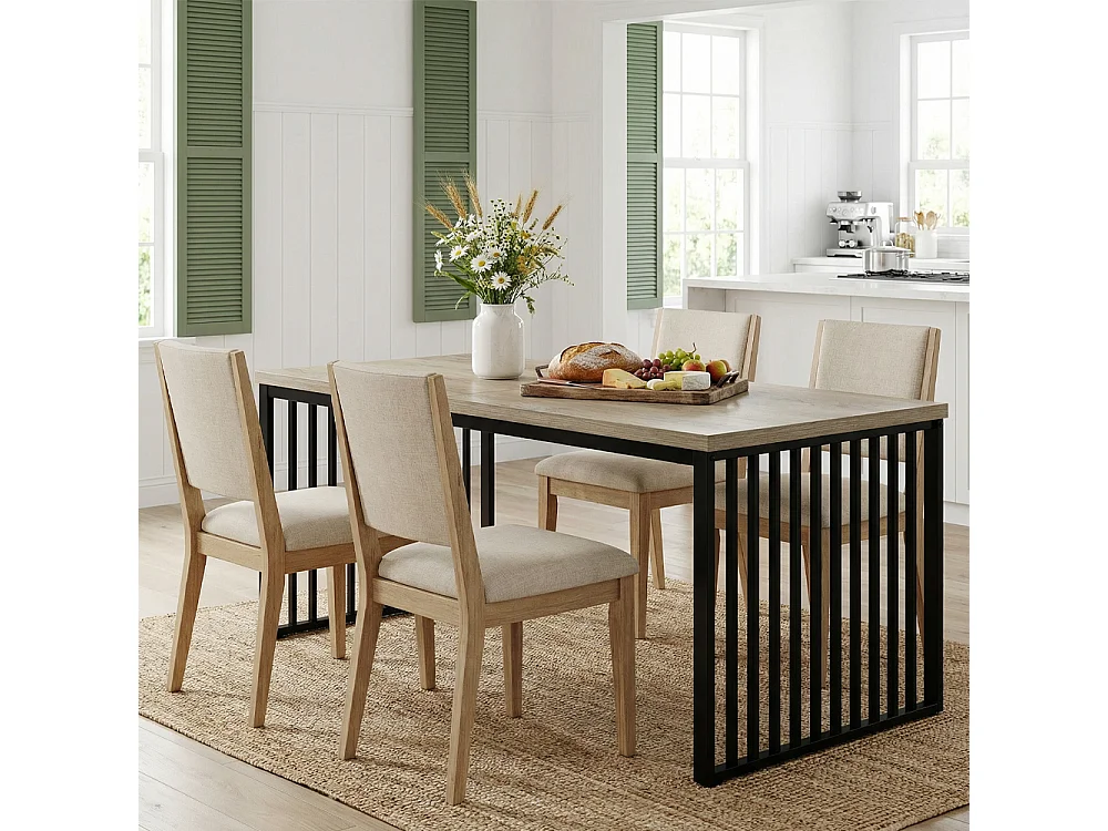 Table à Manger Industrielle Rectangulaire 180 cm - pour 6 à 8 Personnes - avec Cadre Métal Robuste - Gris - Pour Salle à Manger, Cuisine, Salon