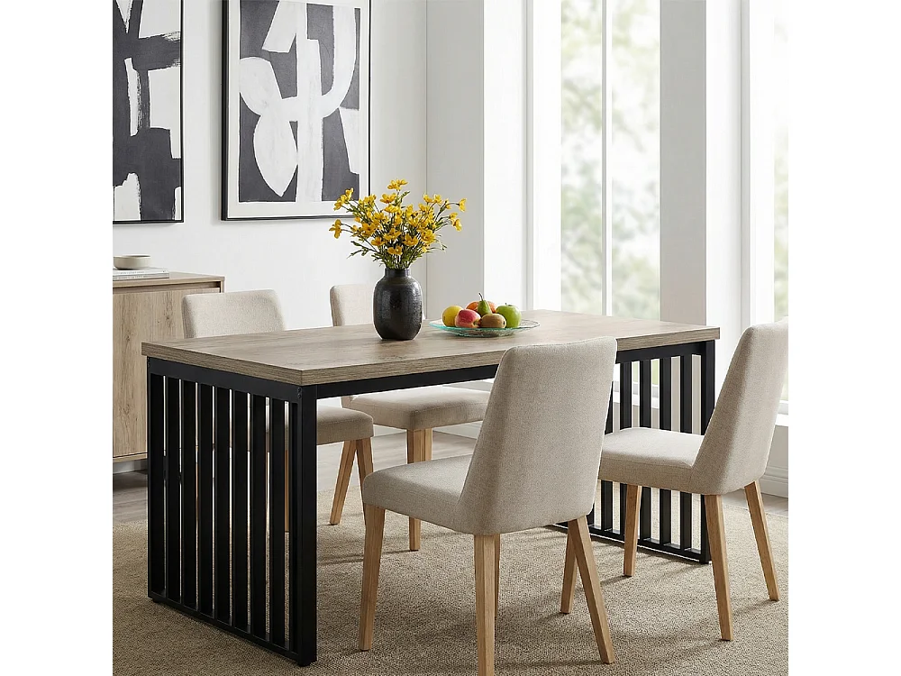 Table à Manger Industrielle Rectangulaire 180 cm - pour 6 à 8 Personnes - avec Cadre Métal Robuste - Gris - Pour Salle à Manger, Cuisine, Salon