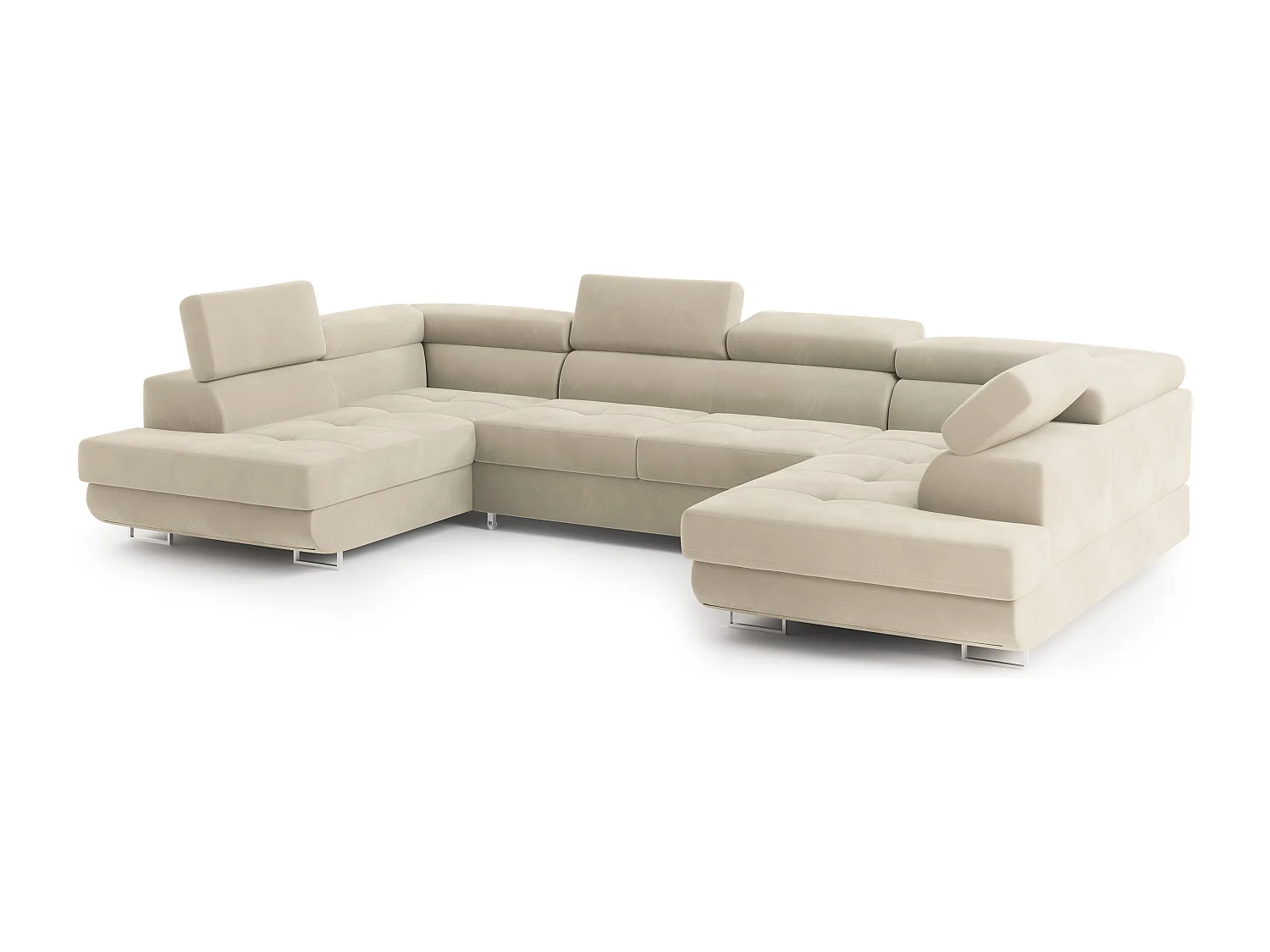 Hoekbank RAGGIO van fluweel met slaapfunctie Creme