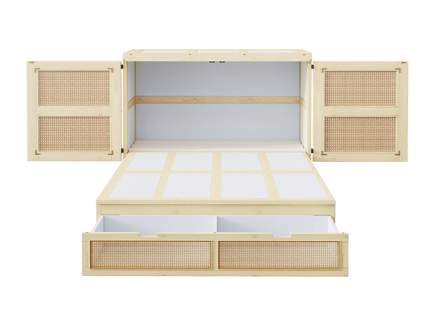 Lit escamotable pour jeunes - 140 x 200 cm - lit rabattable mural avec tiroirs de rangement - bois + MDF - naturel