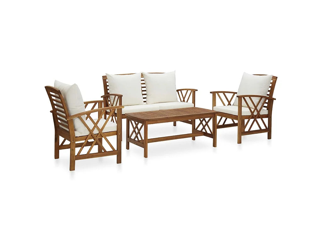 Salon de jardin 4 pcs avec coussins Bois d'acacia solide