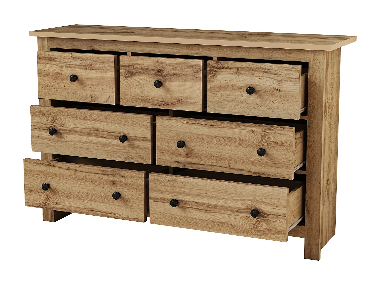 Buffet 152x40x88.5 cm 7 tiroirs - meuble de rangement - bois - marron