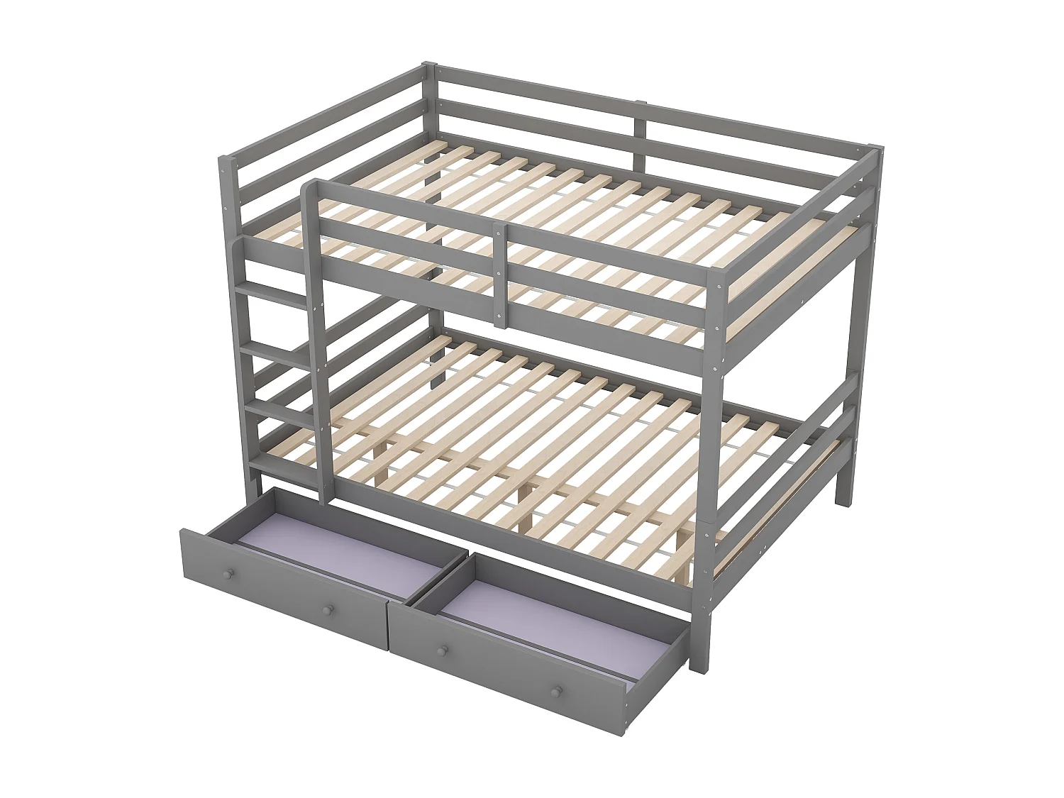 Lit superposé enfant 140x200 cm avec rangement et tiroir amovible en pin et MDF gris (Sans matelas)