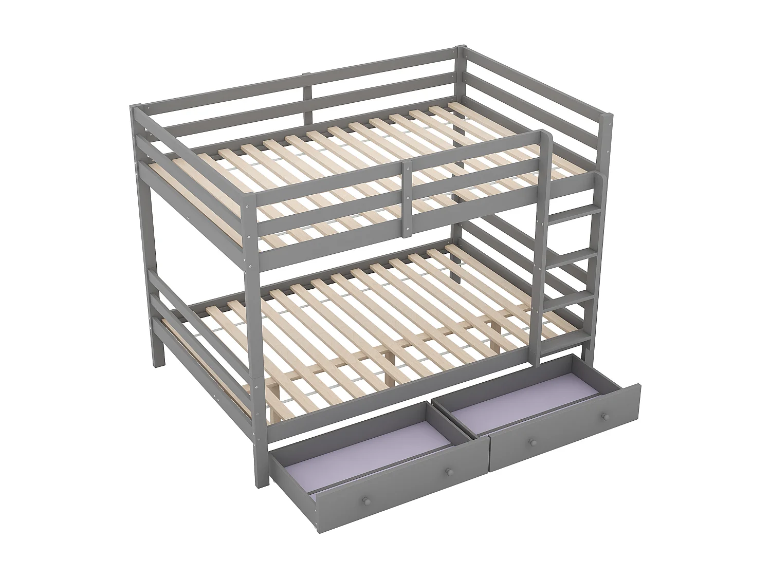 Lit superposé enfant 140x200 cm avec rangement et tiroir amovible en pin et MDF gris (Sans matelas)
