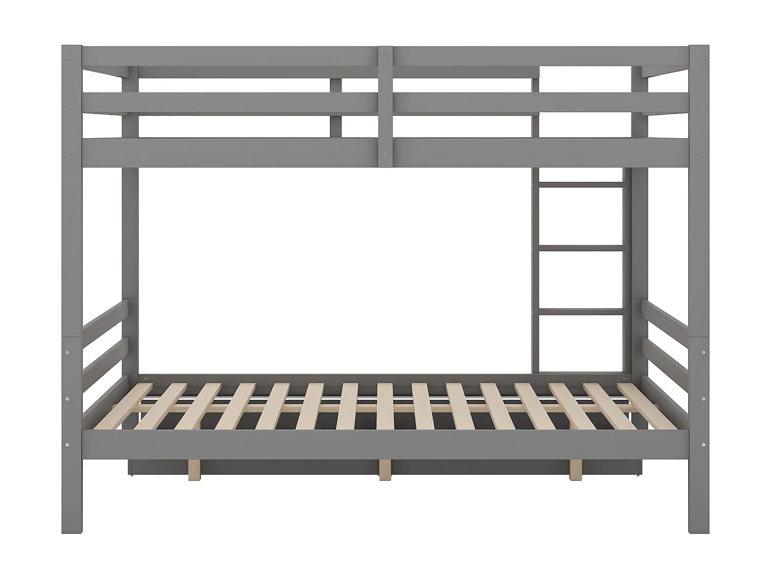 Lit superposé enfant 140x200 cm avec rangement et tiroir amovible en pin et MDF gris (Sans matelas)
