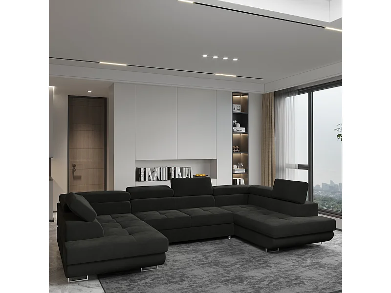 Hoekbank RAGGIO van fluweel met slaapfunctie Schwarz