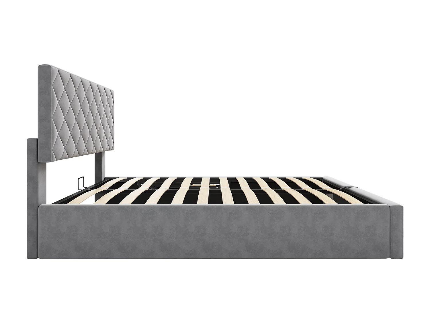 Lit coffre 140x200cm avec sommier - tête de lit capitonnée - velours gris (sans matelas)